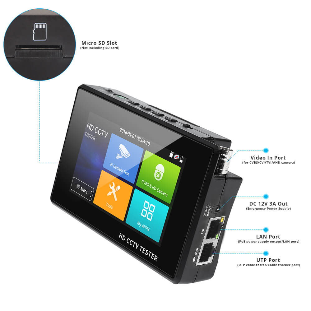 Wsdcam 4 Inch Portable Wrist IP Camera Tester with Wire Tracker