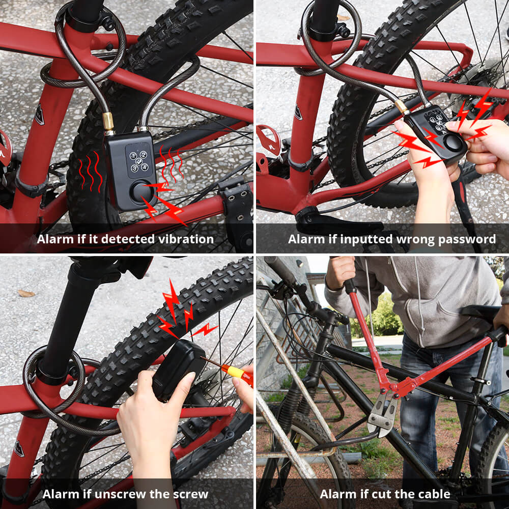 Wsdcam Bike Cable Lock Anti-Theft Vibration Alarm with Remote