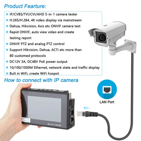 Wsdcam 4 Inch Portable Wrist IP Camera Tester with Wire Tracker