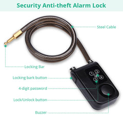 Wsdcam Bike Cable Lock Anti-Theft Vibration Alarm with Remote