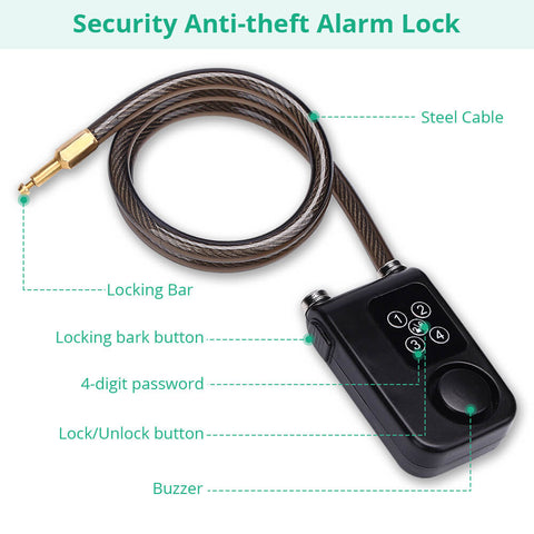 Wsdcam Bike Cable Lock Anti-Theft Vibration Alarm with Remote