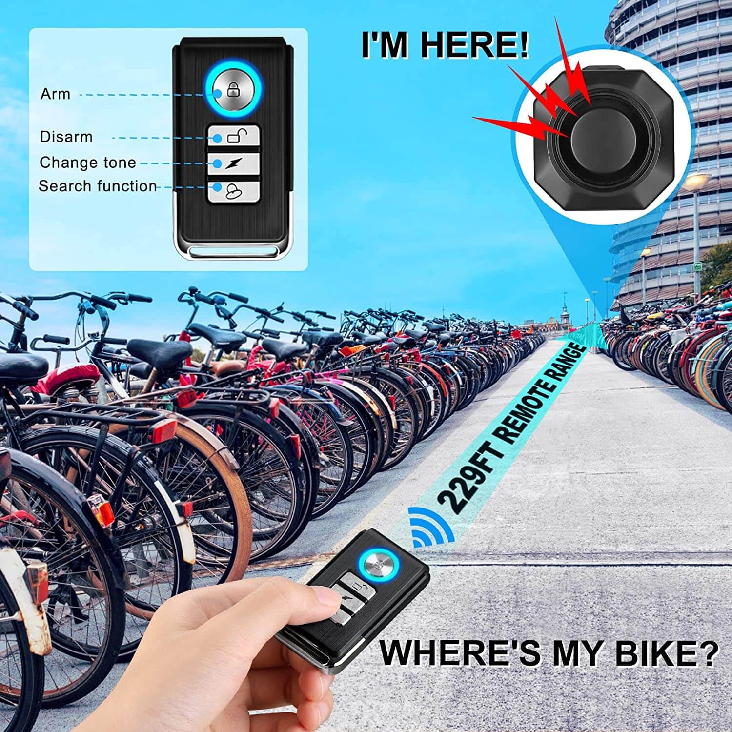 Wsdcam Bike Alarm with Remote USB Rechargeable
